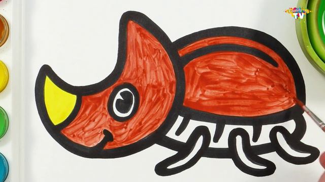 Рисование, раскрашивание и раскраска жука-носорога для детей и малышей Как рисовать животных и насек