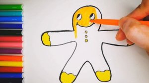 How to draw a funny  gingerbread man? Drawings for kids.  Learning to draw.