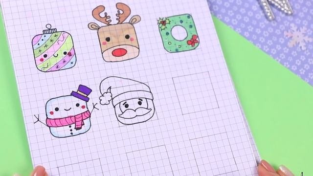 9 Квадратные НОВОГОДНИЕ рисунки ПО КЛЕТОЧКАМ! Часть 4. Простые рисунки