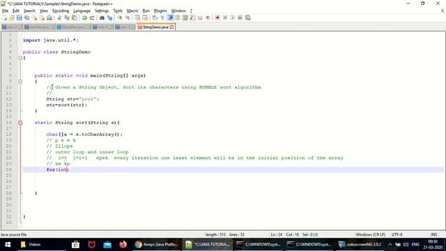 sorting string object using bubble sort algorithm java
