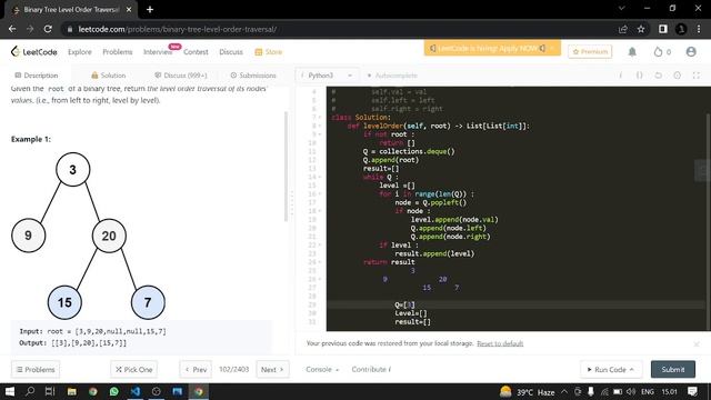102. Binary Tree Level Order Traversal (by Queue) | Leetcode | Python смотреть онлайн