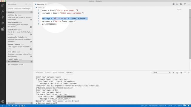 Python 6.3 The Basic Processing user input - String Formatting with Multiple Variables