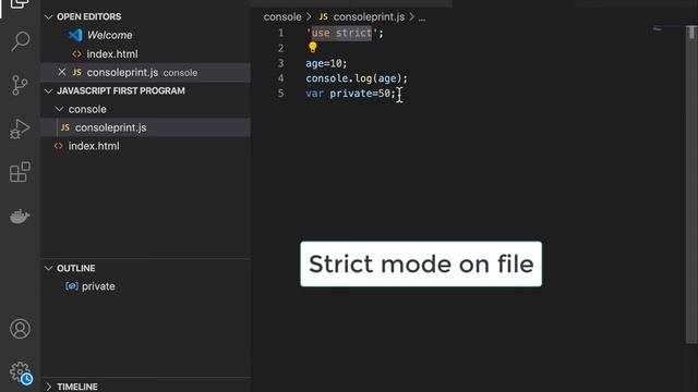 10. Activating Strict Mode in JavaScript|Strict Mode -'use strict' JavaScript tutorial for beginner