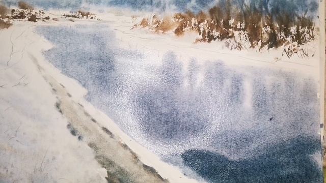 Зимняя река акварелью. Winter river in watercolor. #акварель #зимаакварелью #watercolor  #winter