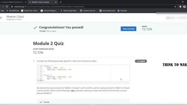 Concurrent Programming in Java ,week(1-4) All Quiz Answers with Assignments.