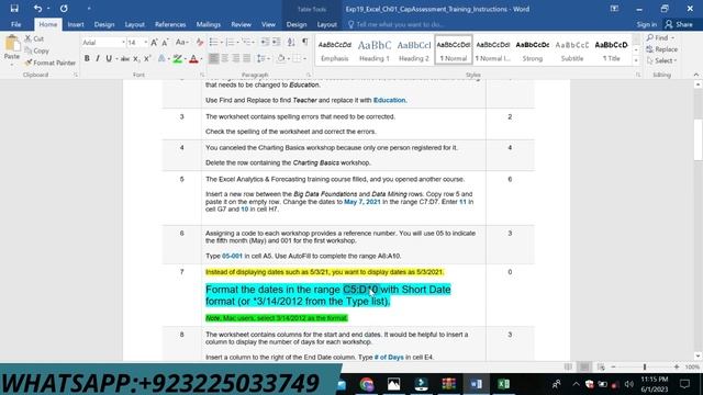 Exp19_Excel_Ch01_CapAssessment_Training | Excel Chapter 1 Capstone Assessment - Training/100%