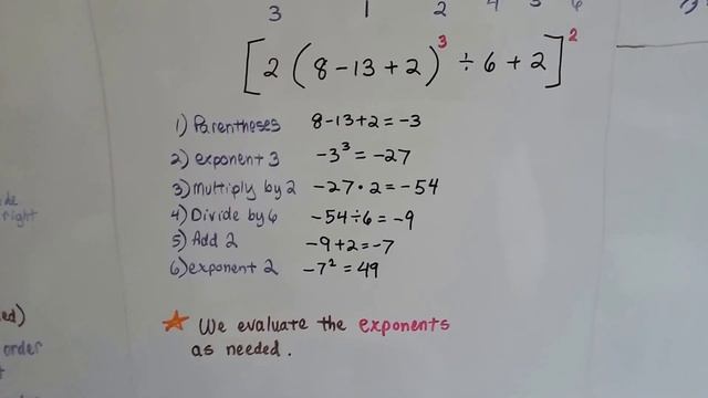 Algebra II  1.8c, Order of Operations, braces, brackets, parentheses, exponents