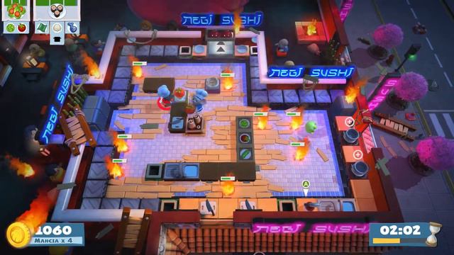 Overcooked 2. Story 1-6 | 2 players online coop 4 stars | Score: 2236