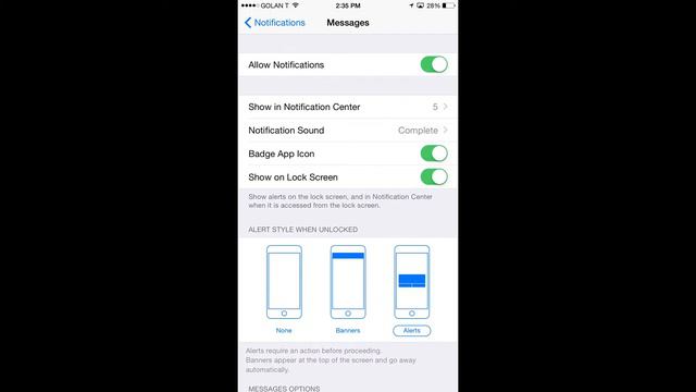 iPhone iOS 8 Notification center