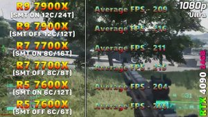 Ryzen 9 7900X (SMT ON vs OFF) vs Ryzen 7 7700X (SMT ON vs OFF) vs Ryzen 5 7600X (SMT ON vs OFF)