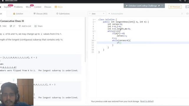 [Java] LeetCode - 1004 - Max Consecutive Ones III - In O(N) Time And O (1) Space Complexity