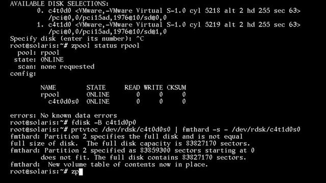 Solaris: creating mirrored zfs rpool (boot)