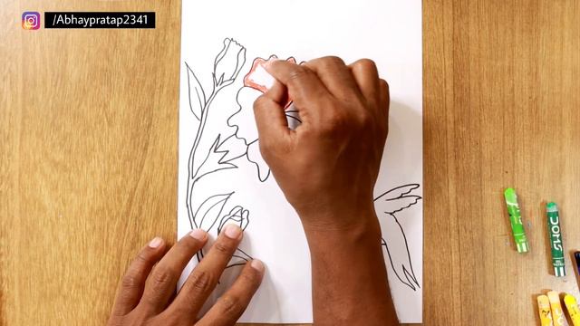 How to Draw bird with hibiscus Flower | oil pastel Drawing step by step | смотреть онлайн
