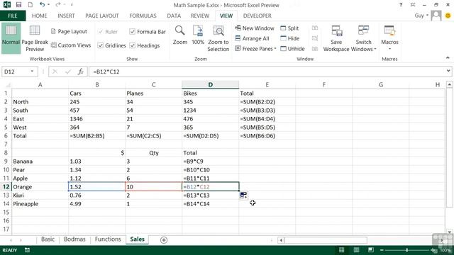Microsoft Excel 2013 Tutorial | Displaying Formulas On A Worksheet