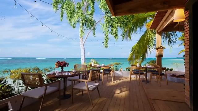 Атмосфера открытого приморского кафе с расслабляющей джазовой музыкой и звуками океанских волн #109 смотреть онлайн