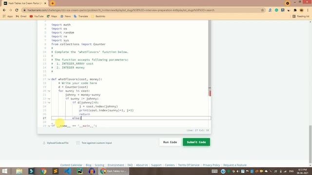 HackerRank Hash Tables: Ice Cream Parlor problem solution in Python | Interview Preparation Kit