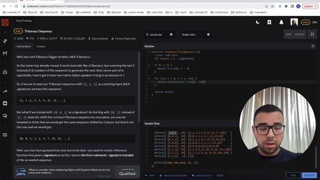 Codewars Javascript, решение задачи Tribonacci sequence смотреть онлайн
