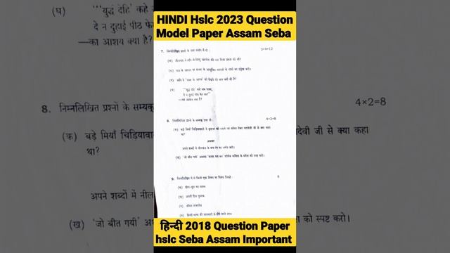 Hindi Hslc Question paper 2023 | Hslc Previous Year 2018 Question Paper | #sebahslc #assam