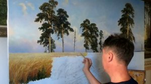 Написал копию картины Ивана Шишкина "Рожь" 107х187 см.