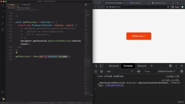 Promisifying the Geolocation API | JavaScript ? | Lecture 244