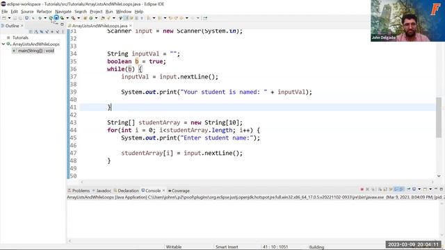 Array Lists and While Loops