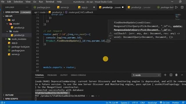 PUT request  : update data to the database  : rest api using node.js express.js and mongoDB