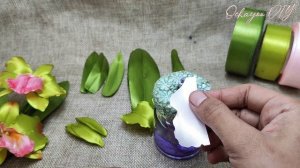 DIY green cattleya orchid/how to make satin ribbon flower easy