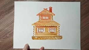 Деревянный теремок - рисунок красками.