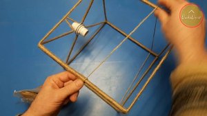 Люстра своими руками из ниток в виде куба из джута