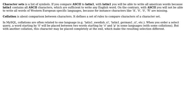Software Engineering: What is the difference between collation and character set? (2 Solutions!!)