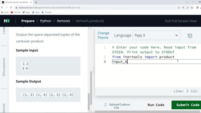 Hackerrank on python with Itertools