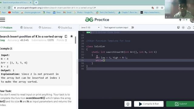 Search insert position of K in a sorted array Binary Search in Java смотреть онлайн