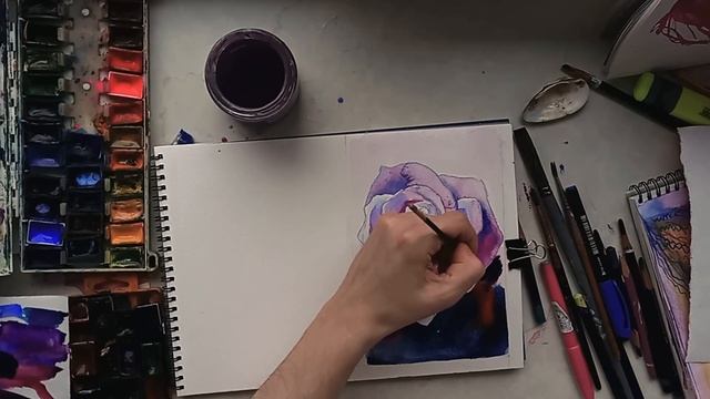 РОЗА АКВАРЕЛЬЮ ПО-МОКРОМУ - цветы акварелью