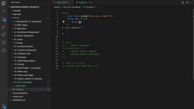 Error Handling in Javascript | try-catch-finally & throw | Complete Web Development Course #52