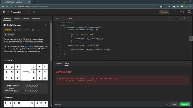 48. Rotate Image  || Leetcode || C++ || TechCoder A.V