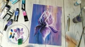 Рисуем интерьерную картину ИРИС  акриловыми красками с хлопьями потали- пошаговый видео-урок