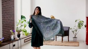 Платок шерстяной с шелковой бахромой "Средь густых ветвей", вид 9, 89x89 см