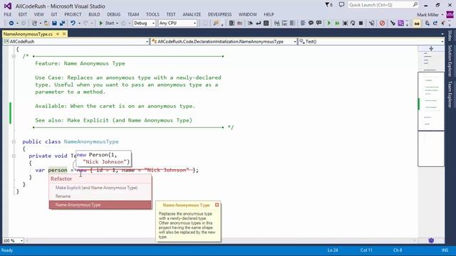 DevExpress CodeRush: Name Anonymous Type