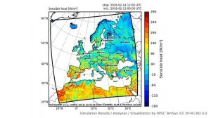 TerrSysMP monitoring run 2016-02-13 - sensible heat - Europe (72h)