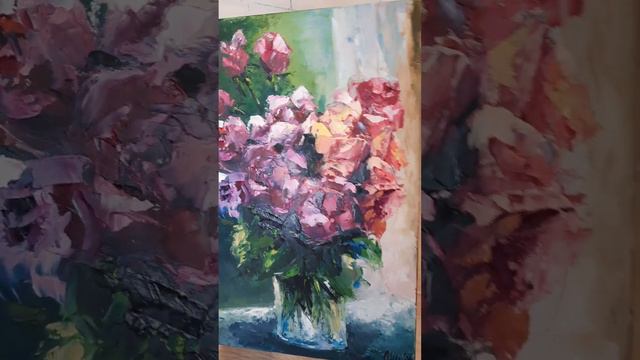 Картина маслом Розовые розы. Обзор. Rose oil painting.