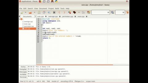 C++ programming using Geany