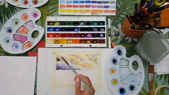 Рисуем небо и воду / Простой урок акварели #акварель #урок #живопись