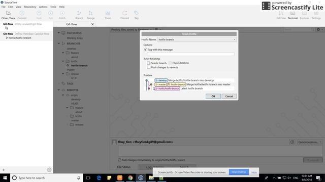 Git flow hotfix with source Tree