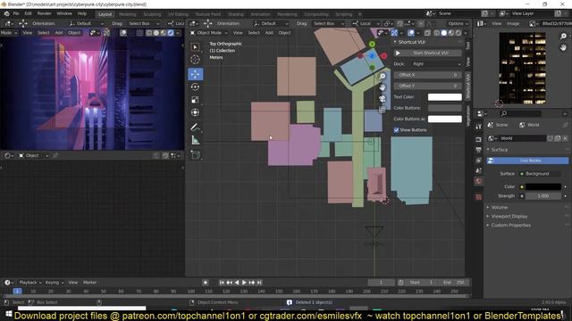 quick cyberpunk city concept art in blender
