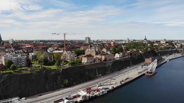 Стокгольм с высоты, летим к острову Сёдермальм