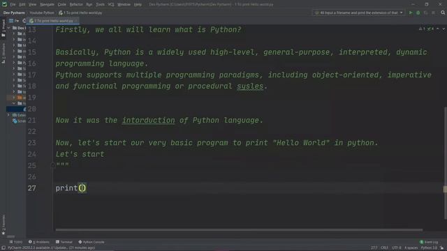 #1 | How to print "Hello World" in Python | Python Programming Tutorial | PyCharm | With Source Cod
