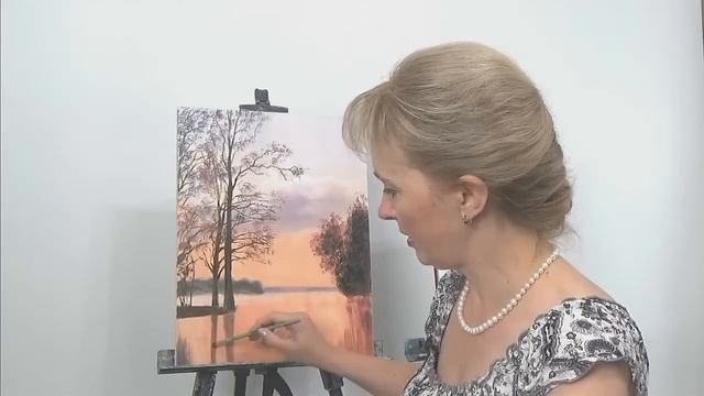 Как написать утренний пейзаж с лебедями. How to write a morning landscape with swans.