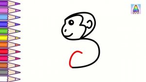 Как нарисовать ОБЕЗЬЯНКУ ИЗ ЦИФРЫ 3 | Раскраска для детей Животные из цифр | Coloring Kids