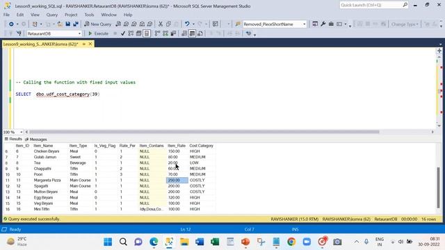 Lesson 9 - User Defined Functions | Learn SQL with Restaurant Case Study