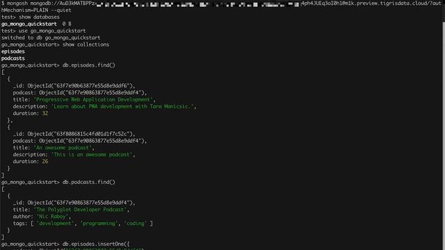 Using mongosh to connect to Tigris and perform CRUD operations смотреть онлайн